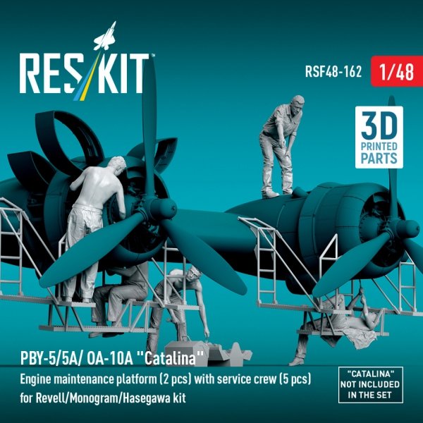 RESKIT RSF48-0162 PBY-5/5A/ OA-10A "Catalina" Engine maintenance platform (2 pcs) with service crew (5 pcs) for Revell/Monogram/Hasegawa kit (3D Printed) (1/48)