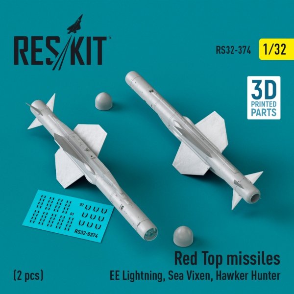 RESKIT RS32-0374 Red Top missiles (2 pcs) (EE Lightning, Sea Vixen, Hawker Hunter) (3D Printed) 1/32