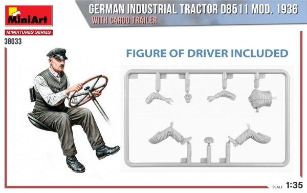 MiniArt 38033 GERMAN INDUSTRIAL TRACTOR D8511 MOD. 1936 WITH CARGO TRAILER 1/35