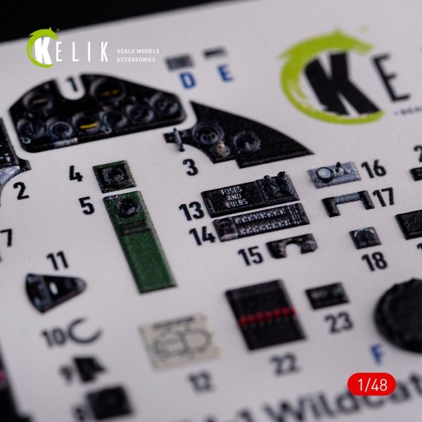 KELIK K48082 FM-1 Wildcat/Martlet Mk.V interior 3D decals for Tamiya kit 1/48