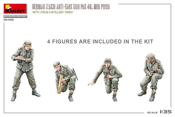 MiniArt 35400 GERMAN 7.5CM ANTI-TANK GUN PAK 40. MID PROD. WITH FIELD ARTILLERY CREW 1/35