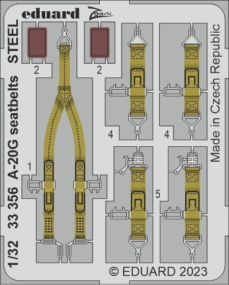 Eduard 33356 A-20G seatbelts STEEL HONG KONG MODELS 1/32