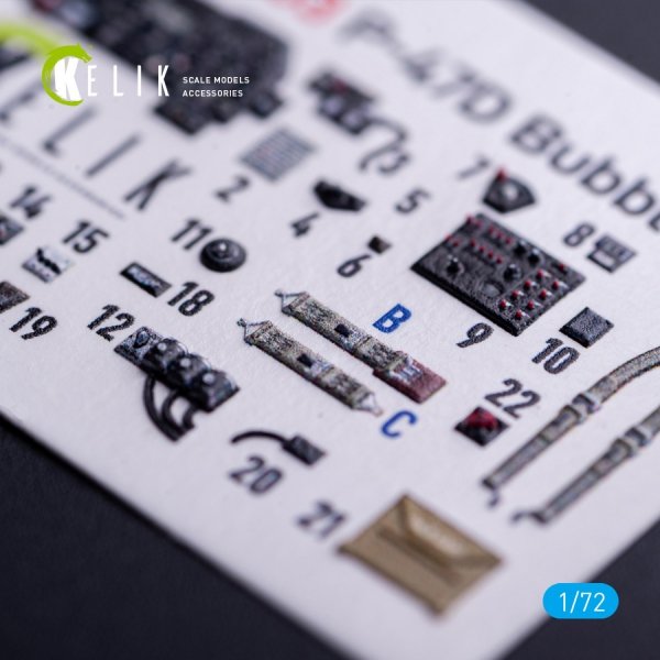 Kelik K72203 P-47D Bubbletop - interior 3D decals for Tamiya kit (1/72)