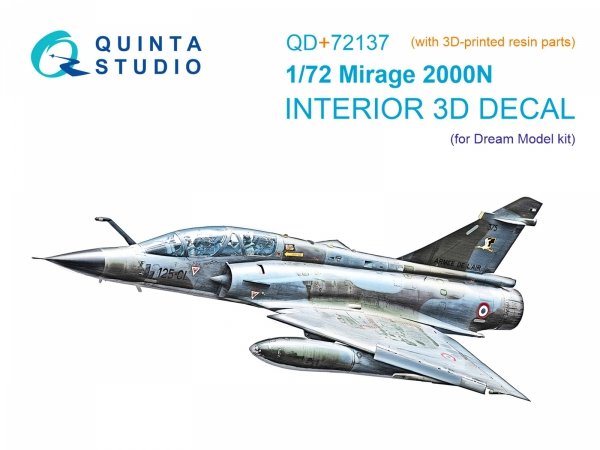 Quinta Studio QD+72137 Mirage 2000N 3D-Printed &amp; coloured Interior on decal paper (Dream Model) (with 3D-printed resin part)  1/72
