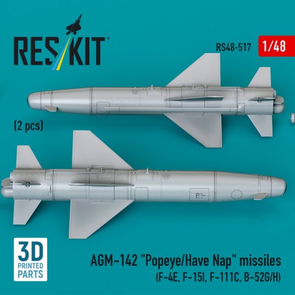 RESKIT RS48-0517 AGM-142 &quot;Popeye/Have Nap&quot; missiles (2 pcs) (3D Printed) 1/48