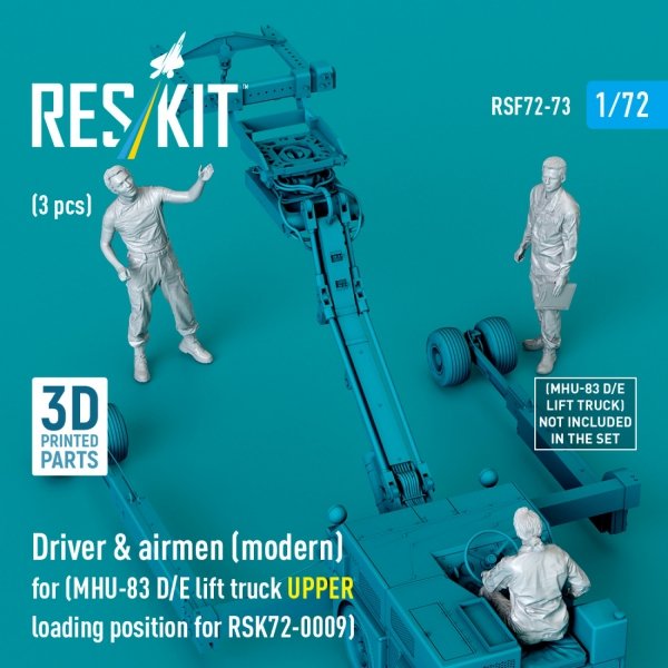 RESKIT RSF72-0073 Driver &amp; airmen (modern) (3 pcs) (MHU-83 D/E lift truck UPPER loading position for RSK72-0009) (3D Printed) 1/72