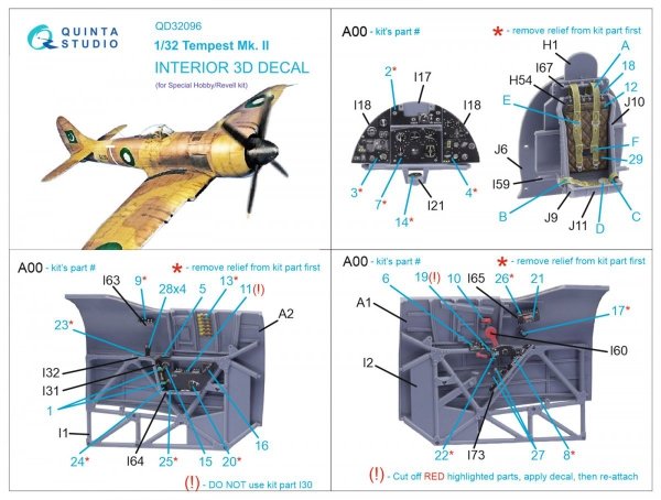 Quinta Studio QD32096 Tempest Mk.II 3D-Printed &amp; coloured Interior on decal paper (Special Hobby/Revell) 1/32