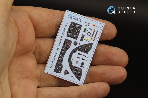 Quinta Studio QD32135 Gloster Gladiator Mk II 3D-Printed &amp; coloured Interior on decal paper (ICM) 1/32