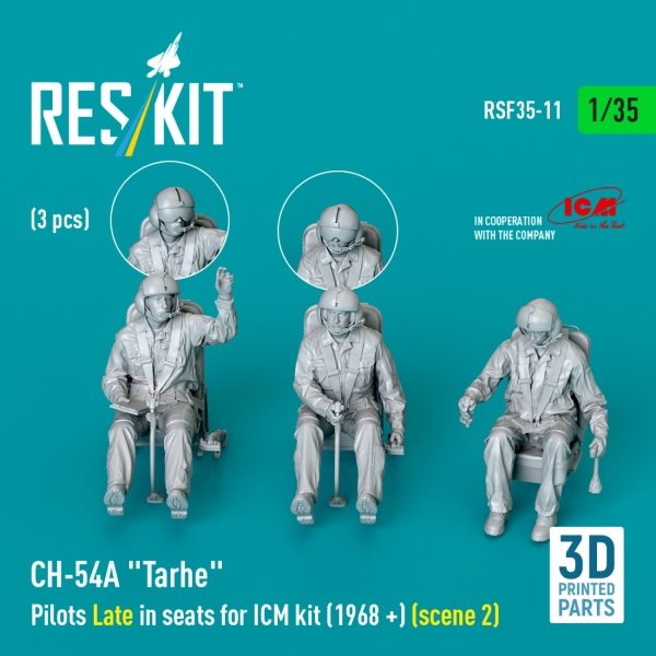 RESKIT RSF35-0011 CH-54A &quot;Tarhe&quot; Pilots Late in seats for ICM kit (1968 +) (scene 2) (3 pcs) (3D Printed) 1/35