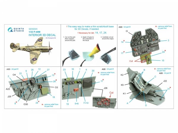 Quinta Studio QD32223 P-40M 3D-Printed coloured Interior on decal paper (Hasegawa) 1/32