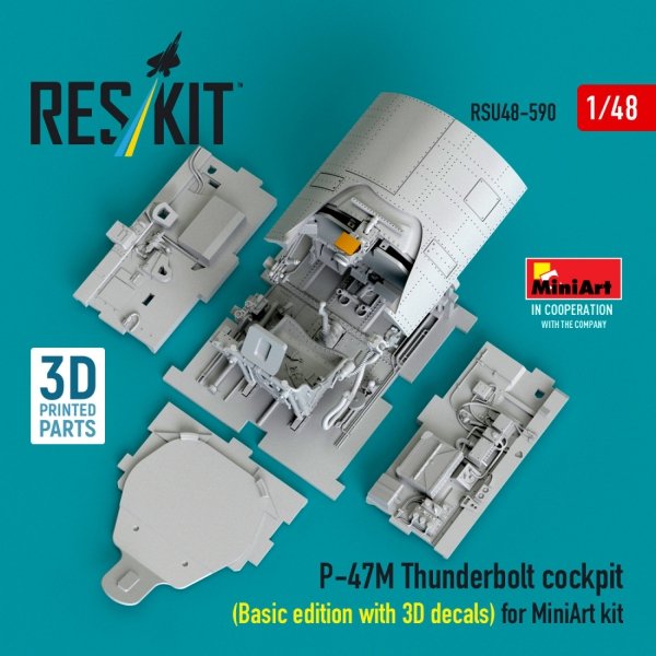 RESKIT RSU48-0590 P-47M Thunderbolt cockpit (Basic edition with 3D decals) for MiniArt kit (3D Printed) (1/48)