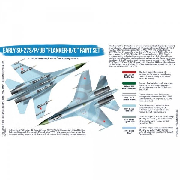 Hataka HTK-BS104 Early Su-27S/P/UB &quot;Flanker-B/C&quot; paint set (6x17ml)