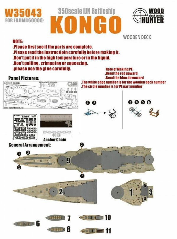 Wood Hunter W35043 Wood deck IJN Kongo for Fujimi (1:350)