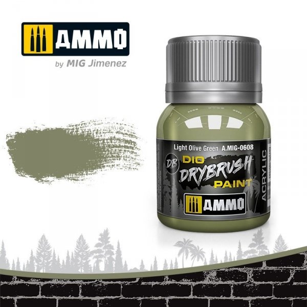 Ammo of Mig 0608 DRYBRUSH Light Olive Green 40ml