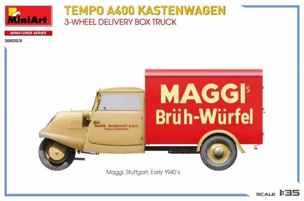 MiniArt 38053 TEMPO A400 KASTENWAGEN 3-WHEEL DELIVERY BOX TRUCK 1/35