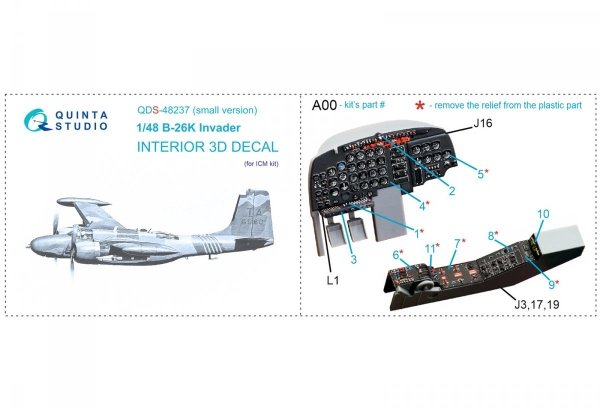 Quinta Studio QDS-48237 B-26K 3D-Printed &amp; coloured Interior on decal paper (ICM) (Small version) 1/48