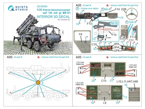 Quinta Studio QD35094 Patriot Abschussrampe auf 15t mil gl BR A1 3D-Printed &amp; coloured Interior on decal paper (Trumpeter) 1/35
