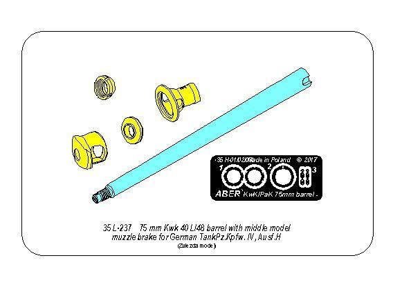 Aber 35L-237 75mm KwK40L/48 barrel with middle model muzzle brake for Germ.Pz.Kpfw.VI, Ausf.H (1:35)