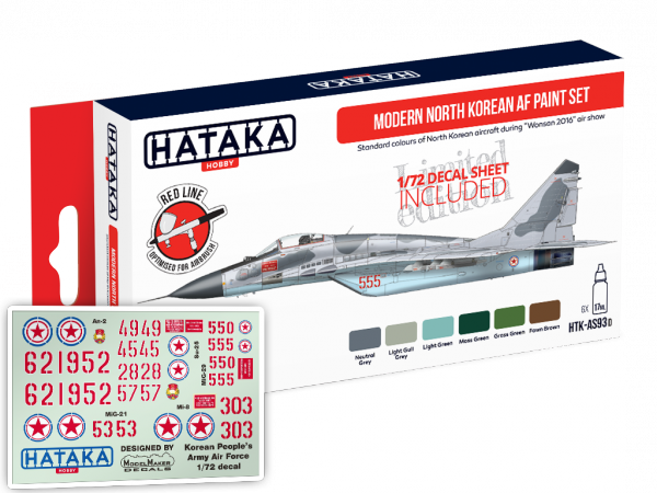 Hataka HTK-AS93d Limited edition - Modern North Korean AF paint set with (1:72) decal sheet (6x17ml)