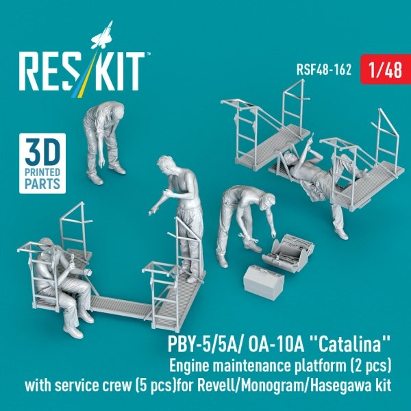 RESKIT RSF48-0162 PBY-5/5A/ OA-10A "Catalina" Engine maintenance platform (2 pcs) with service crew (5 pcs) for Revell/Monogram/Hasegawa kit (3D Printed) (1/48)