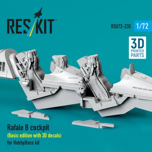 RESKIT RSU72-0235 Rafale B cockpit (Basic edition with 3D decals) for HobbyBoss kit (3D Printed) (1/72)