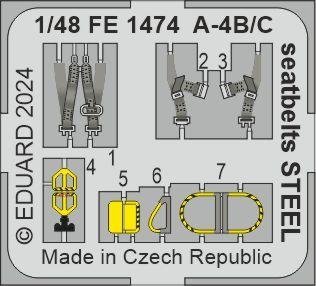 Eduard FE1474 A-4B/ C seatbelts STEEL HOBBY 2000, HASEGAWA 1/48