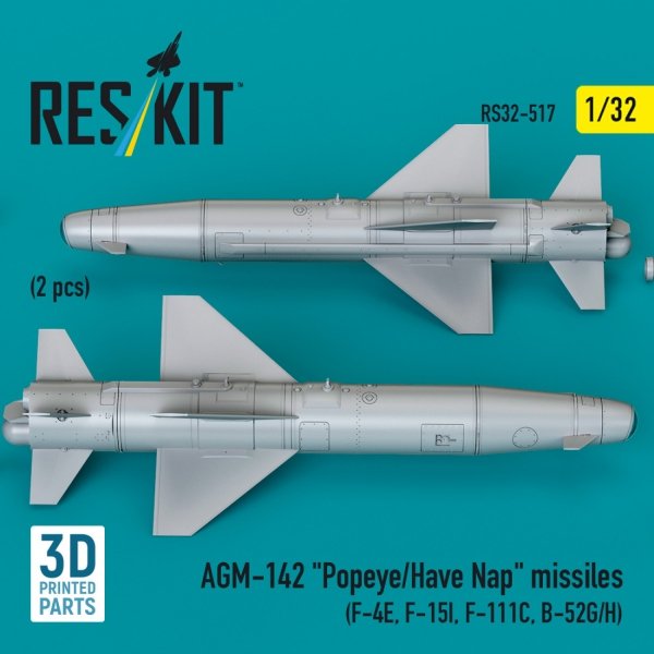 RESKIT RS32-0517 AGM-142 &quot;Popeye/Have Nap&quot; missiles (2 pcs) (3D Printed) 1/32