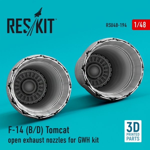 RESKIT RSU48-0194 F-14 (B,D) &quot;TOMCAT&quot; OPEN EXHAUST NOZZLES FOR GWH KIT (3D PRINTED) 1/48