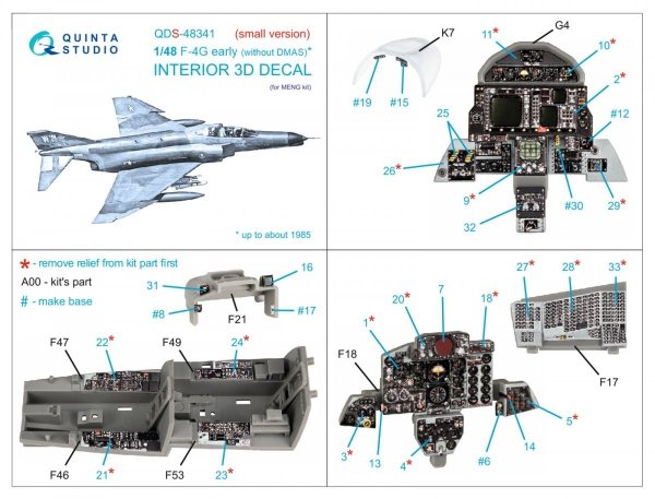Quinta Studio QDS-48341 F-4G early 3D-Printed &amp; coloured Interior on decal paper (Meng) (Small version) 1/48