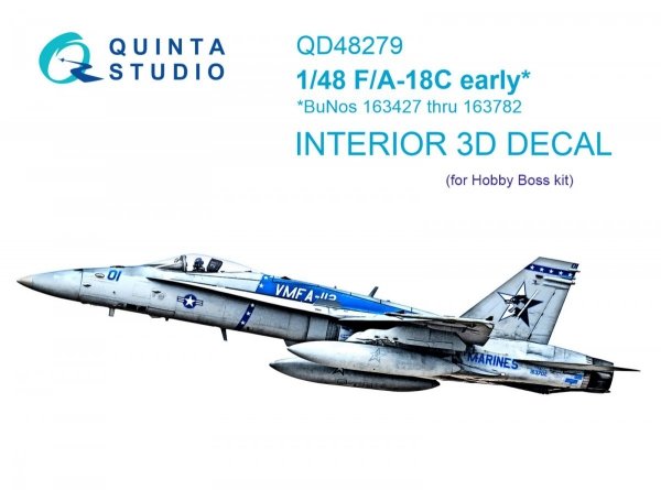 Quinta Studio QD48279 F/A-18C early 3D-Printed &amp; coloured Interior on decal paper (HobbyBoss) 1/48
