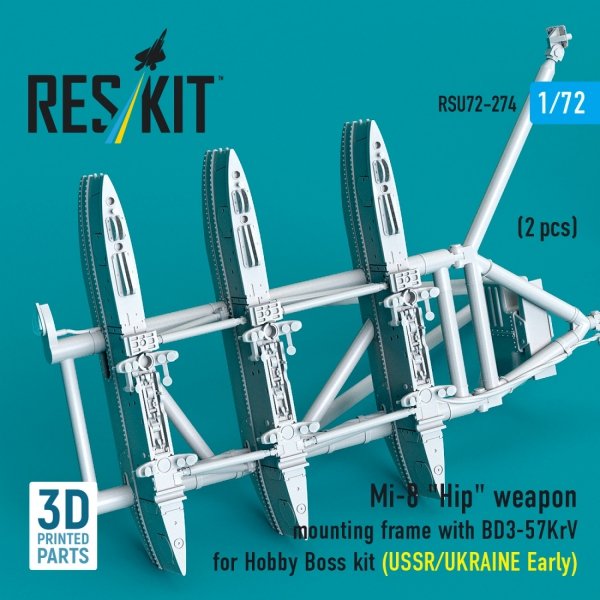 RESKIT RSU72-0274 Mi-8 "Hip" weapon mounting frame with BD3-57KrV for Hobby Boss kit (USSR/UKRAINE Early) (2 pcs) (3D Printed) (1/72)