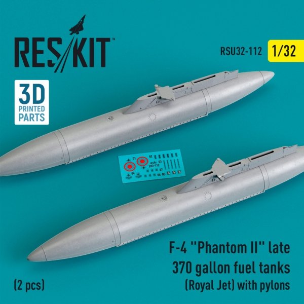 RESKIT RSU32-0112 F-4 PHANTOM II LATE 370 GALLON FUEL TANKS (ROYAL JET) WITH PYLONS (2 PCS) (3D PRINTED) 1/32