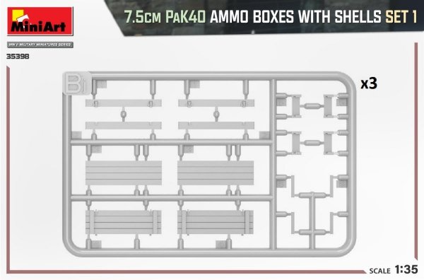MiniArt 35398 7.5cm PaK40 AMMO BOXES WITH SHELLS SET 1 1/35
