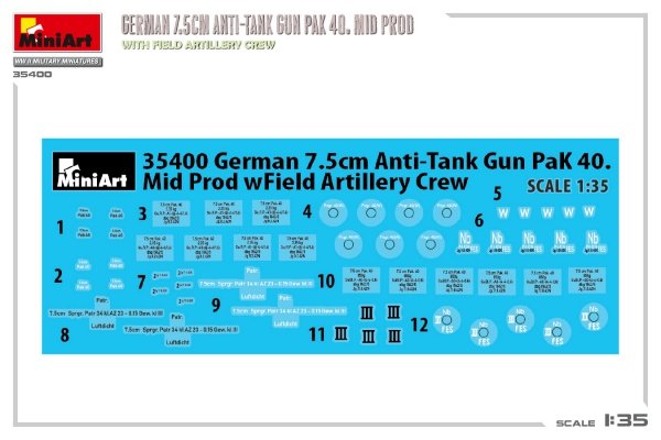 MiniArt 35400 GERMAN 7.5CM ANTI-TANK GUN PAK 40. MID PROD. WITH FIELD ARTILLERY CREW 1/35