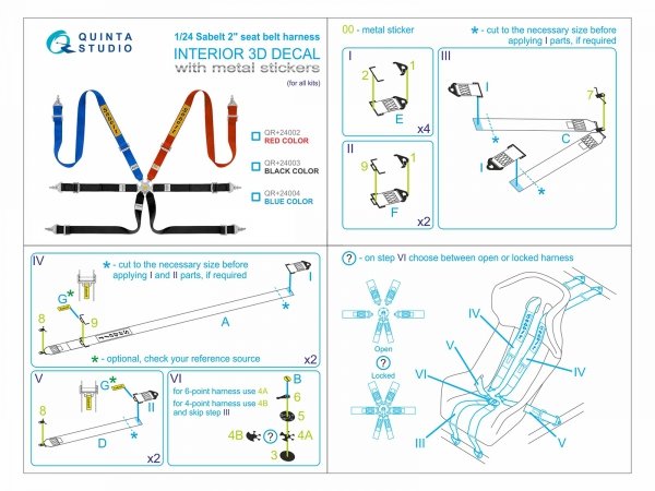 Quinta Studio QR+24003 Sabelt 2inch seat belt harness, black (With metal buckles) (all kits) 1/24