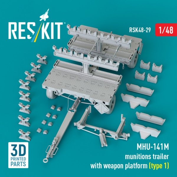 RESKIT RSK48-0029 MHU-141M munitions trailer with weapon platform (type 1) (3D Printed model kit) (1/48)