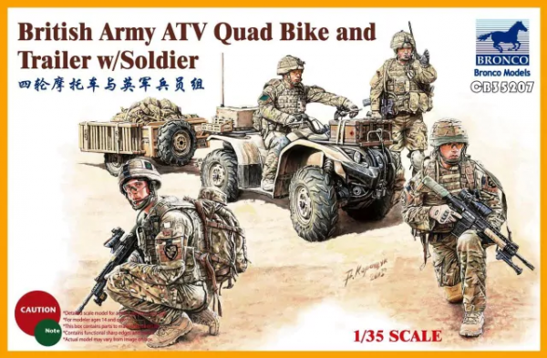 Bronco CB35207 British Army ATV Quad Bike &amp; Trailer w/ Figures w/ Foot Bridge 1/35