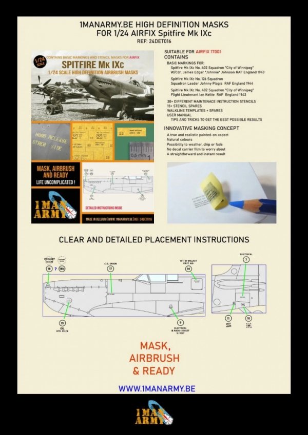 1 Man Army 24DET016 Supermarine Spitfire Mk IXc Airfix 1/24