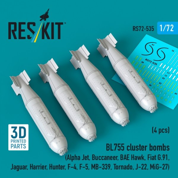 RESKIT RS72-0535 BL755 cluster bombs (4 pcs) (3D Printed) 1/72
