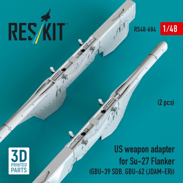 RESKIT RS48-0604 US weapon adapter for Su-27 Flanker (2 pcs) (GBU-39 SDB, GBU-62 (JDAM-ER)) (3D Printed) (1/48)