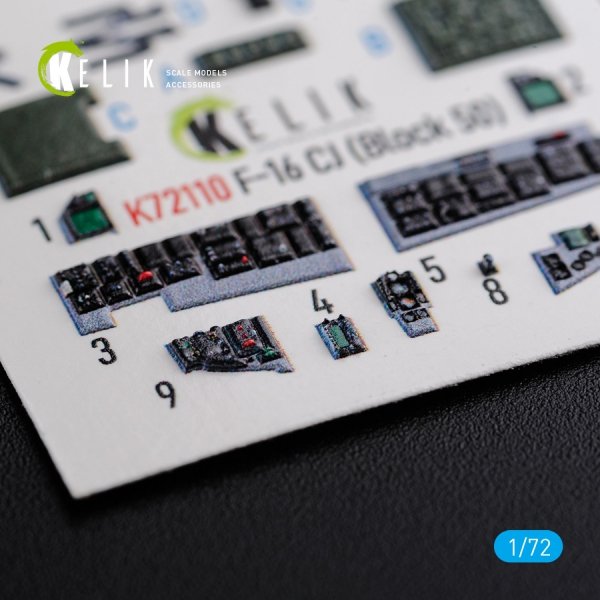 KELIK K72110 F-16 CJ (Block 50) interior 3D decals for Tamiya kit 1/72