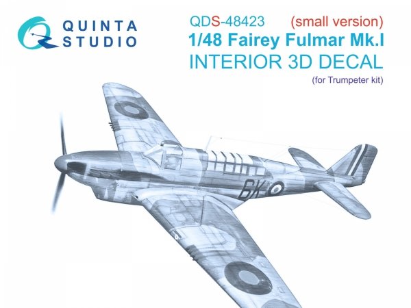 Quinta Studio QDS-48423 Fairey Fulmar Mk.I 3D-Printed &amp; coloured Interior on decal paper (Trumpeter) (Small version) 1/48