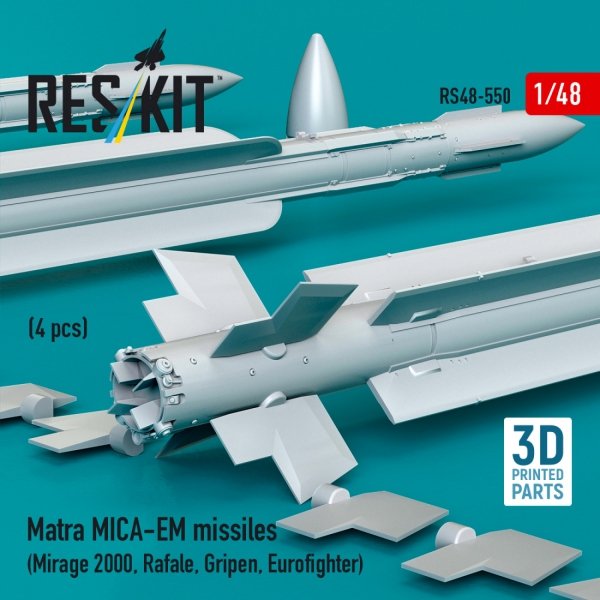 RESKIT RS48-0550 Matra MICA-EM missiles (4 pcs) (3D Printed) 1/48