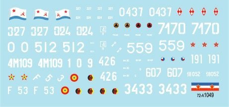 Star Decals 72-A1049 T-55A Cold War. Soviet (Army and Naval Infantry), Poland, Hungary, Jugoslavia, Czechoslovakia, Germany-DDR and Romania. 1/72