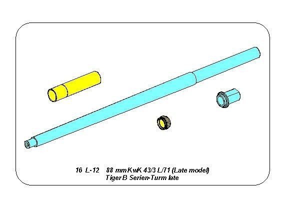 Aber 16L-12 Lufa 88 mm KwK 43/3 L/71 do Tiger B Serien-Turm / 88 mm KwK 43/3 L/71 (Late model) Tiger B Serien-Turm late 1/16