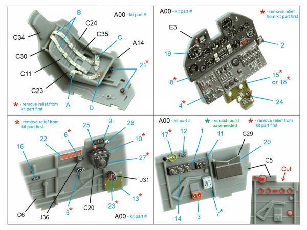 Quinta Studio QD32208 P-40F WarHawk 3D-Printed coloured Interior on decal paper (Trumpeter) 1/32