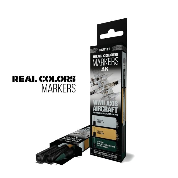 AK Interactive RCM111 WWII AXIS AIRCRAFT SQUIGGLE CAMOUFLAGE COLORS – RC MARKERS SET RCM026 RCM027 RCM030
