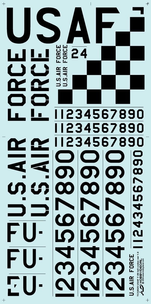 HobbyDecal TC32025V1 USAF F-86 Tail Codes ver 1 1/32