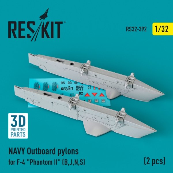RESKIT RS32-0392 NAVY OUTBOARD PYLONS FOR F-4 PHANTOM II (B,J,N,S) (2 PCS) (3D PRINTED) 1/32