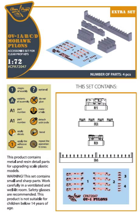Clear Prop! CPA72047 OV-1 A/B/C/D Mohawk pylons for CP kit 1/72